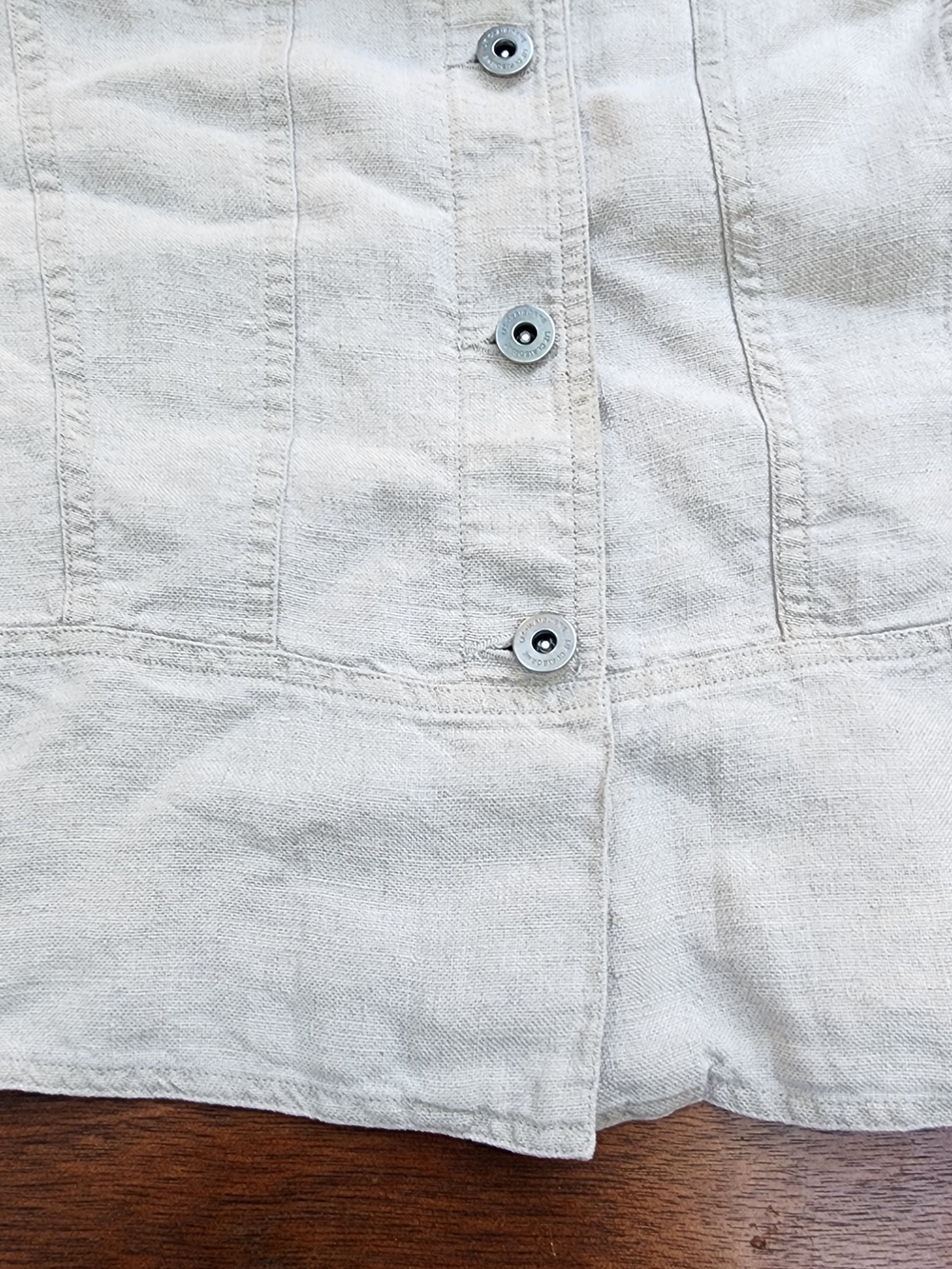Liz Claiborne 100% Linen Floral Embroidered Trucker Jacket Beige L Cottagecore - Picture 10 of 13